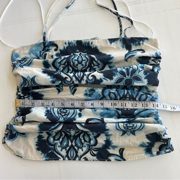 New Zara Ruched Blue Paisley Spaghetti Strap Tank Top SIZE Small - Picture 6 of 10